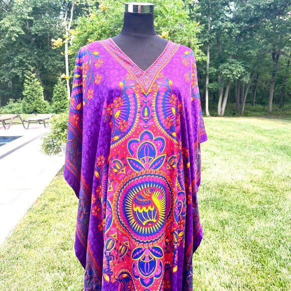 NWT Sante Beautiful Long Lightweight Kaftan Dress One Size - Picture 6 of 8